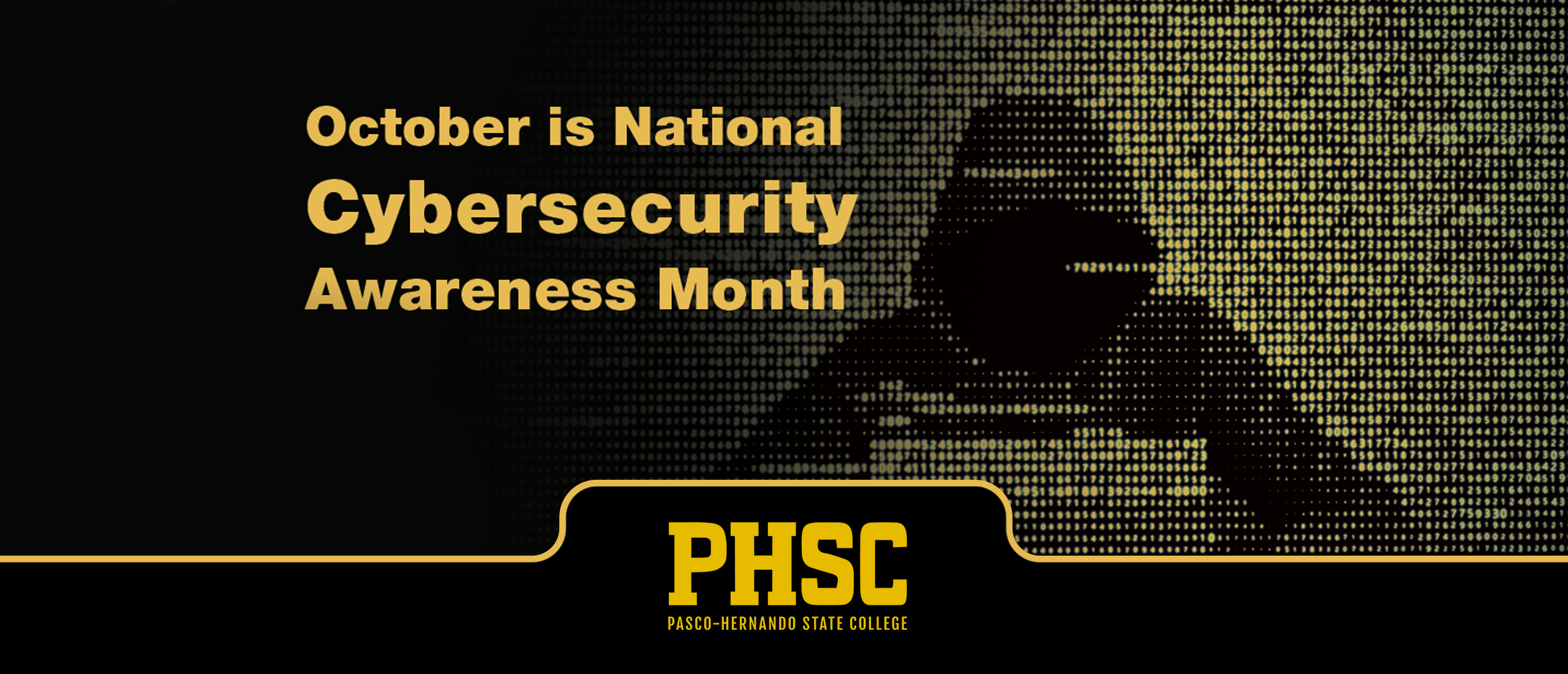 An outline of a cyber criminal with text stating "October is National Cybersecurity Awareness Month."