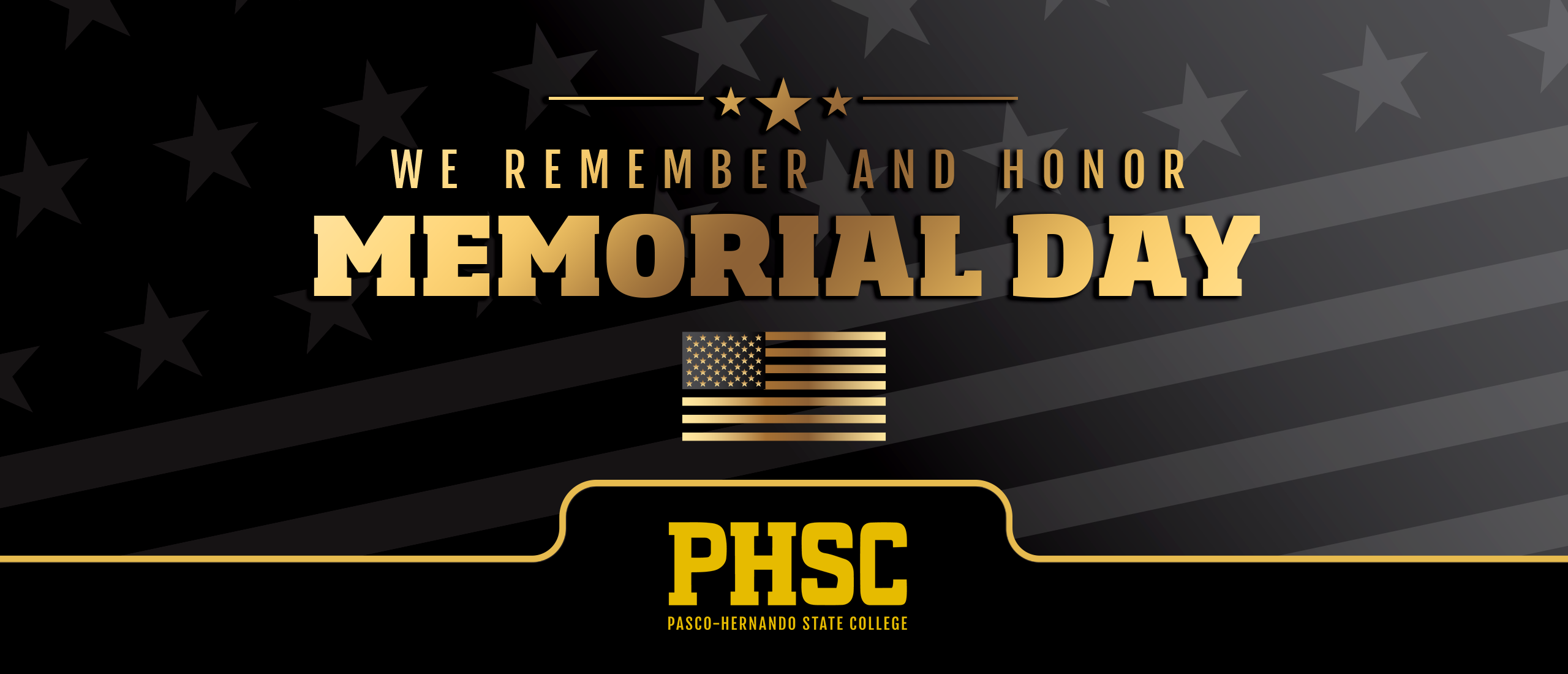 A U.S. flag icon with text stating "We remember and honor Memorial Day."