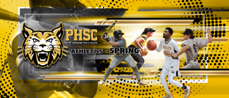 Student athletes together, with the text: PHSC Athletics - Spring