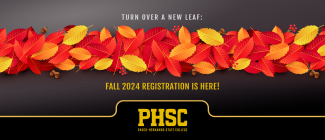 Red and Orange Leaves with the text: Turn Over A New Leaf: Fall 2024 Registration Is Here!