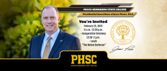 Pasco-Hernando State College, Presidential Investiture of Presidential Investiture of Jesse Pisors, Ed.D. You're Invited. February 25,2025. 11 a.m. - 12:30 p.m. Inauguration Ceremony. 12:30-2 p.m. Lunch "The Bobcat Barbecue"