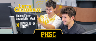 Two students sitting at a computer with text: Let's Celebrate National Tutor Appreciation Week, Thank a Tutor Today