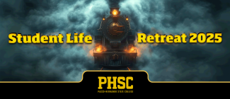 A train traveling through a fog of smoke with the text: Student Life Retreat 2025