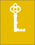 white skull key on yellow-gold background