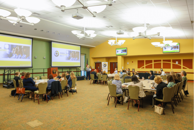 Health care leadership fills the room during the Nursing and Allied Health Advancement Quarterly Meeting